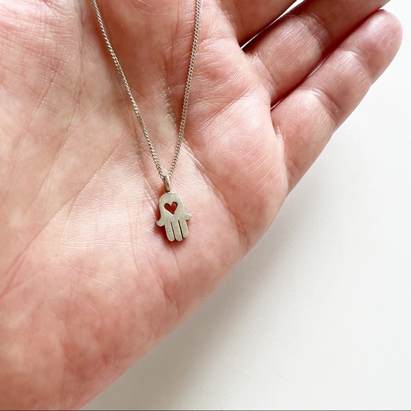 Silver Hamsa Hand Charm Necklace - Picture 2 of 5
